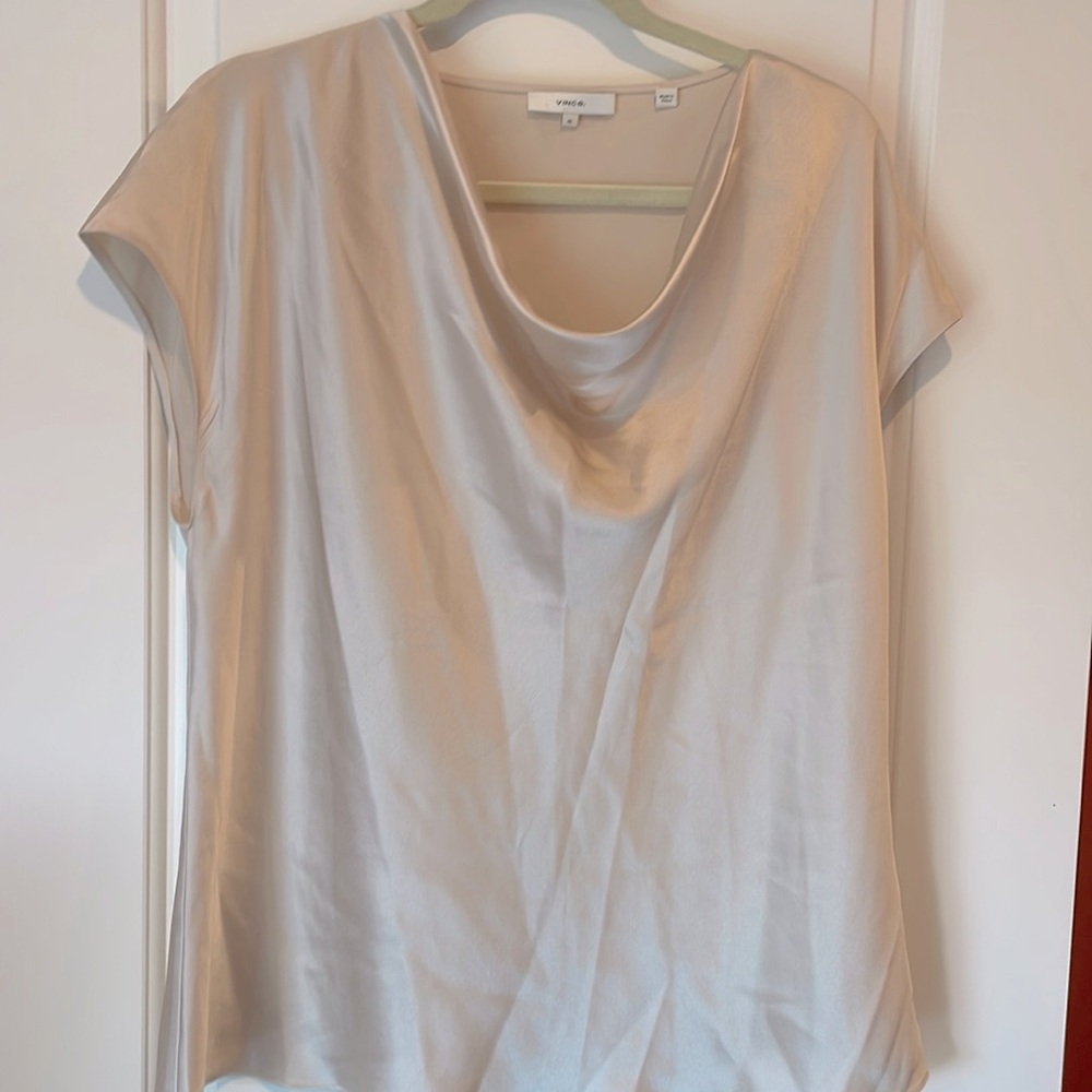 Vince silk cowl neck blouse top XL cream natural ecru beige EUC